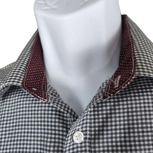 Nicole Miller Shirt Mens Size Large Black & White Check Button Up Dress Shirt - Picture 6 of 10